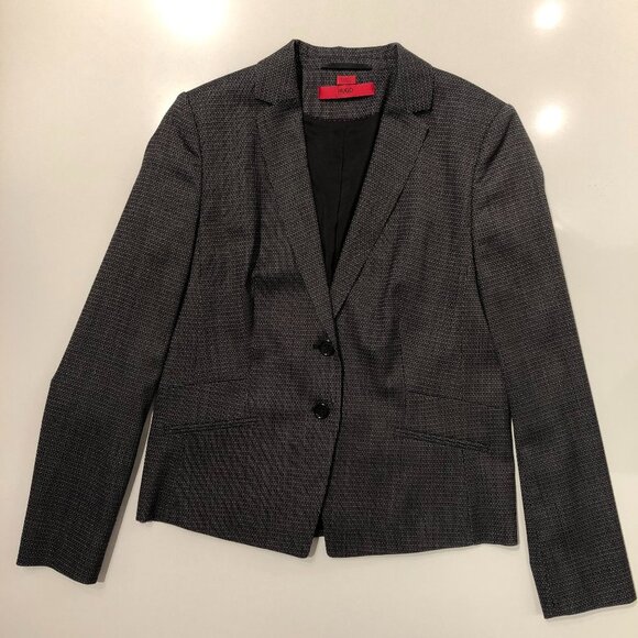 Hugo Boss Jackets & Blazers - Hugo Boss Notched Collar Two Button Virgin Wool Jacket Black + Cream Sz 8